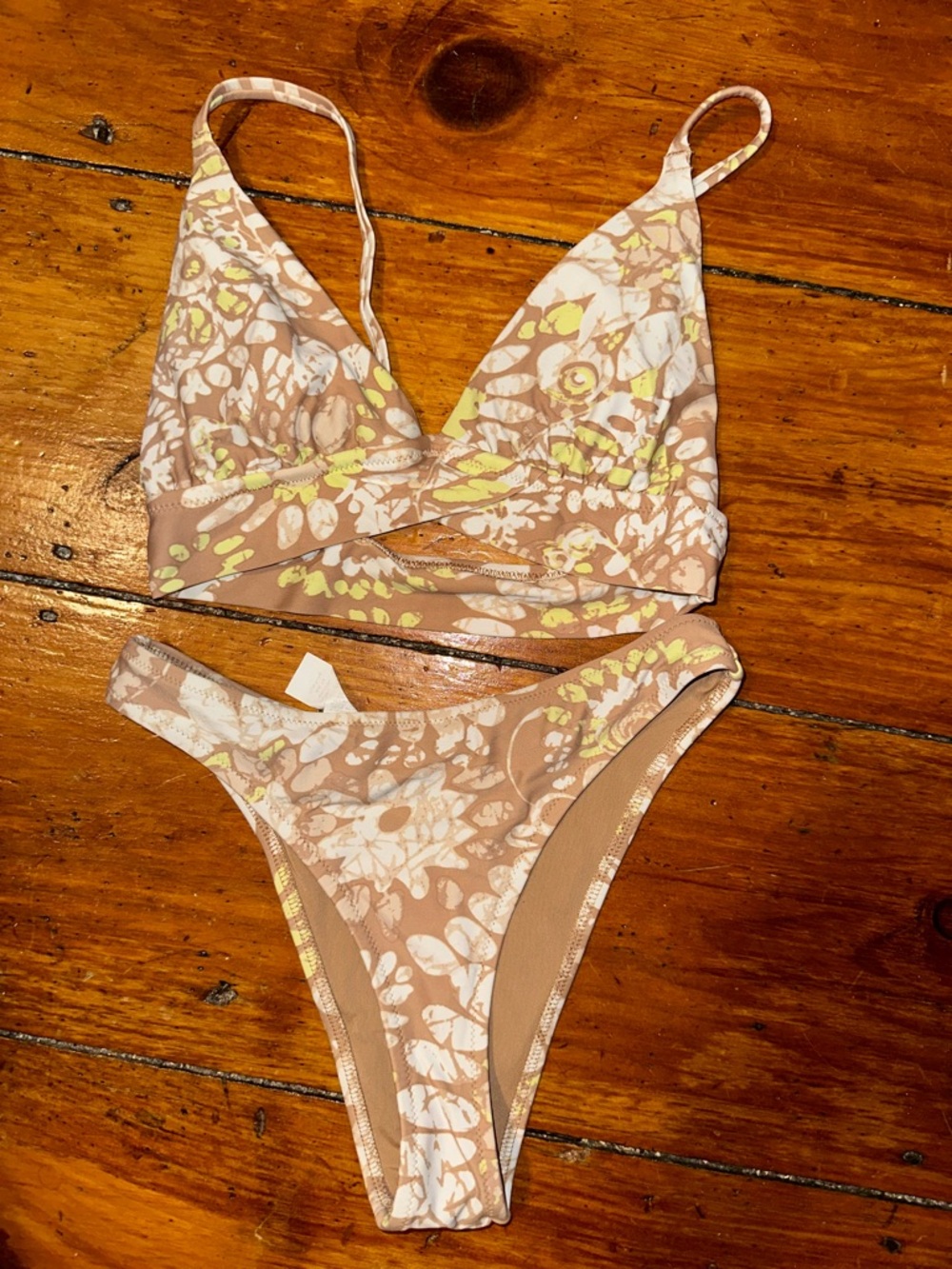aerie Floral One-Piece Swimsuit in Beige, White & Yellow